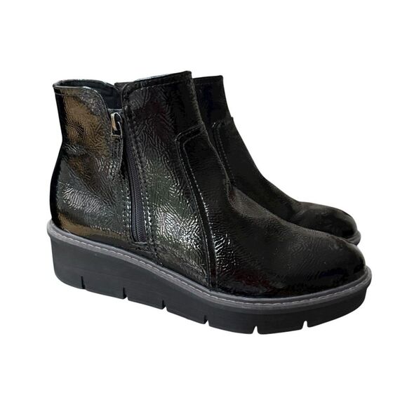 Clarks Collection Airabell Zip Wedge Ankle Boots Patent black 9.5 - Picture 1 of 8